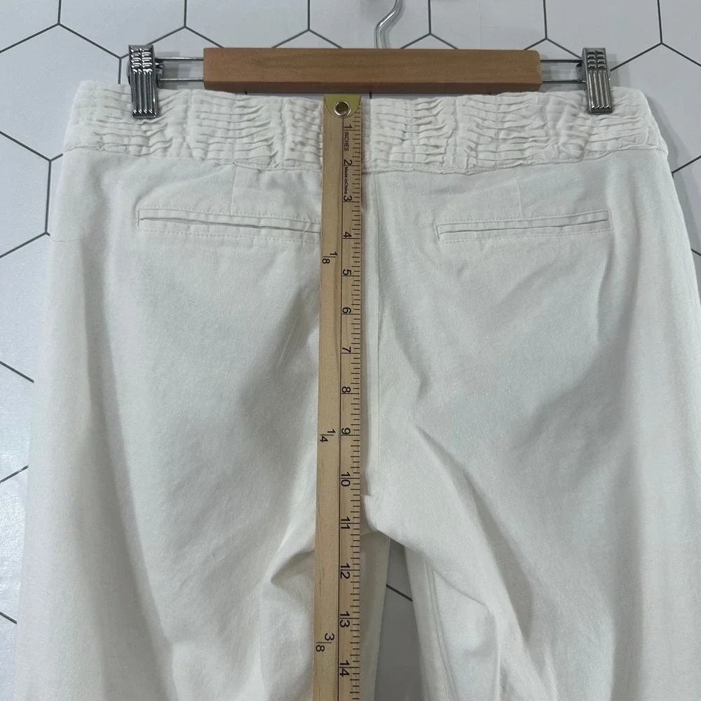 Banana Republic Off White Linen Cotton Wide Leg Ruched Waist Pants Womens 6